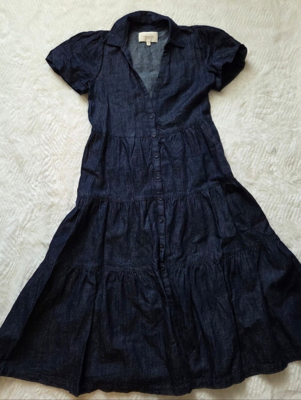 Brochu Walker Indigo Tiered Button-Down Midi Dress Missing Botton - Picture 3 of 11